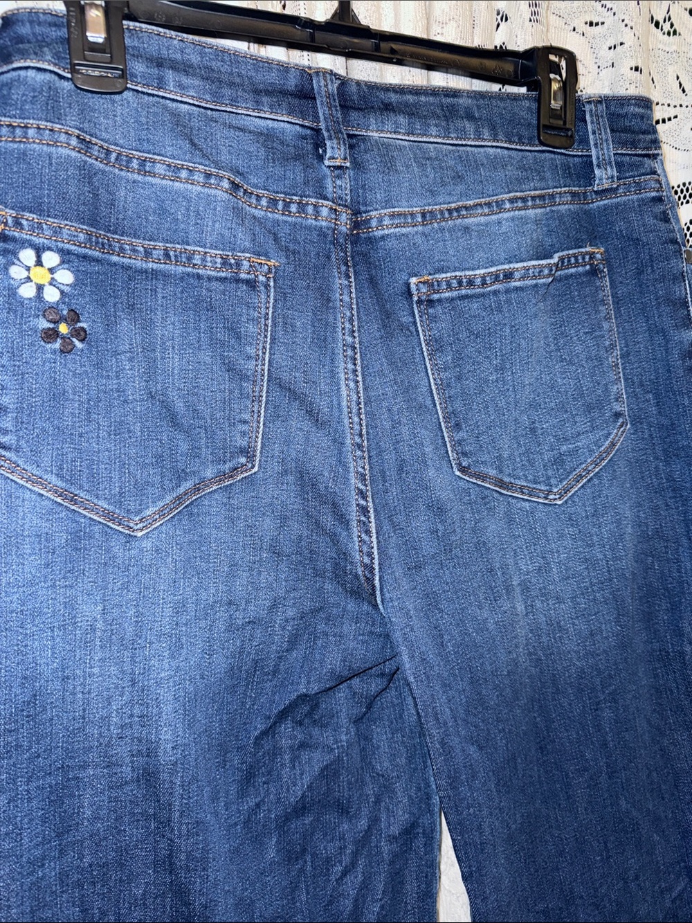 DRIFTWOOD Carlie Dark Blue Floral Embroidered Wide-Leg Jeans - Picture 6 of 7